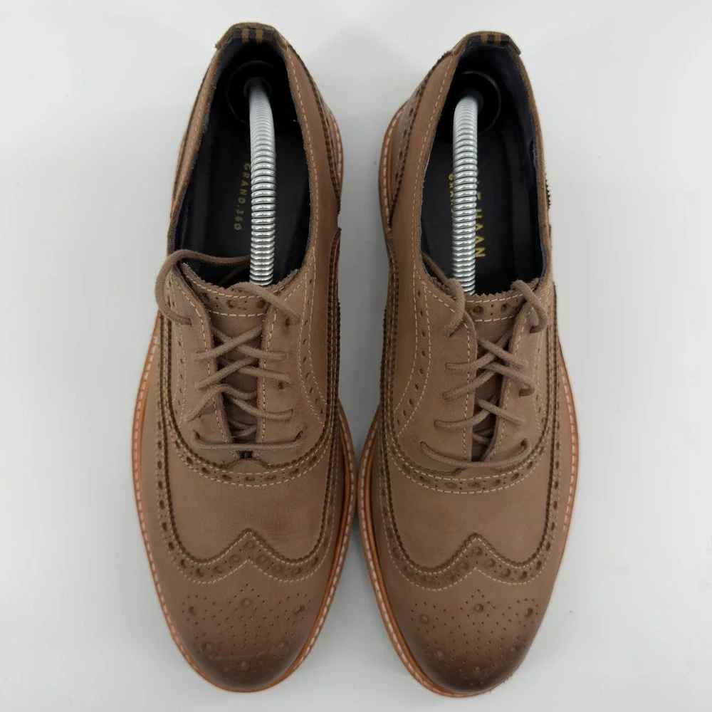 Cole Haan Grand.OS Mens Wingtip Oxford Shoes Tan Leather Size 8.5 M